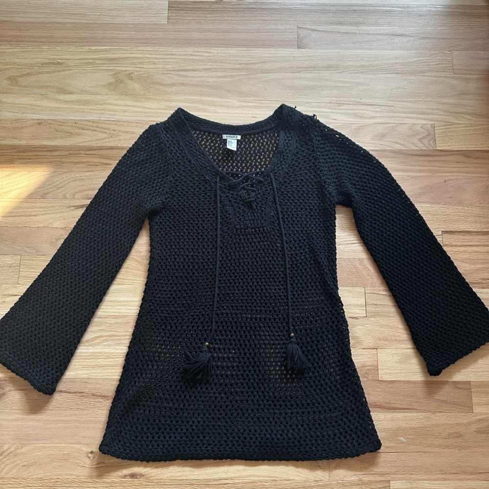 Forever 21 Black Crochet Bathing suit cover up mini dress - Picture 2 of 3